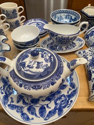 Assorted Lot of Blue Willow China & Wall Hangers