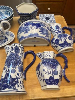 Assorted Lot of Blue Willow China & Wall Hangers