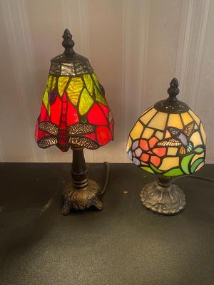 Two Small Tiffany Style Stained Glass Lamps