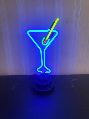 Cool Martini Glass Neon Sign on Pedestal Barware