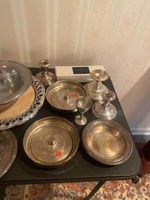 Large Lot of Silverplate/ Pewter/ Aluminum Serveware