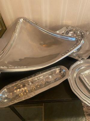 Large Lot of Silverplate/ Pewter/ Aluminum Serveware
