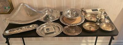 Large Lot of Silverplate/ Pewter/ Aluminum Serveware