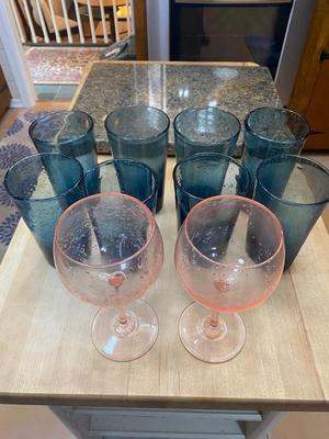 Lot of Crackle Glass. Two Wine Glasses/ 8 Pint Glasses