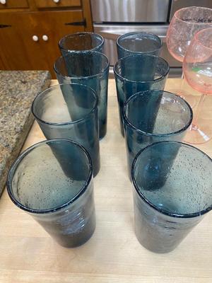 Lot of Crackle Glass. Two Wine Glasses/ 8 Pint Glasses