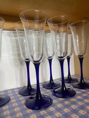 Lot of Blue Stemware. 4 Marked “France”