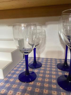 Lot of Blue Stemware. 4 Marked “France”