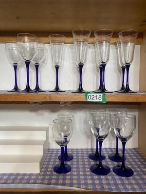 Lot of Blue Stemware. 4 Marked “France”