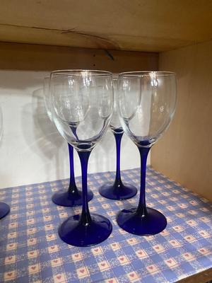 Lot of Blue Stemware. 4 Marked “France”