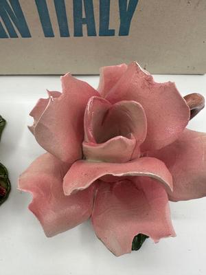Set of 4 Capodimonte Pink Flower Candle Holders