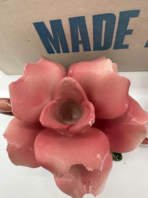 Set of 4 Capodimonte Pink Flower Candle Holders