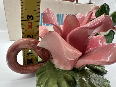Set of 4 Capodimonte Pink Flower Candle Holders