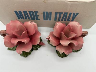 Set of 4 Capodimonte Pink Flower Candle Holders