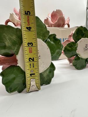 Set of 4 Capodimonte Pink Flower Candle Holders
