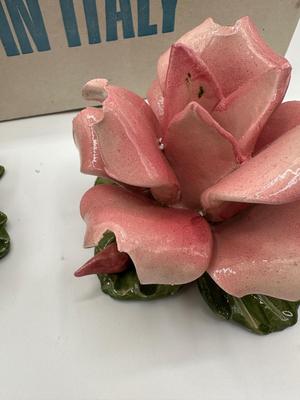 Set of 4 Capodimonte Pink Flower Candle Holders