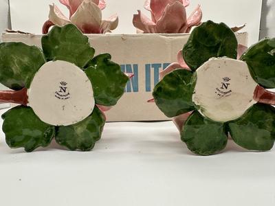 Set of 4 Capodimonte Pink Flower Candle Holders