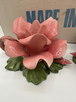 Set of 4 Capodimonte Pink Flower Candle Holders