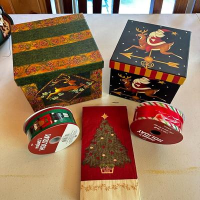 Sale Photo Thumbnail #116: Holiday Lot - 2 Rolls of New Ribbon, 2 Stacking Boxes, and Napkins