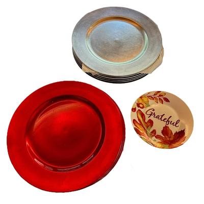2 Sets of Charger Plates (Red and Silver) + 2 Small Grateful Plates