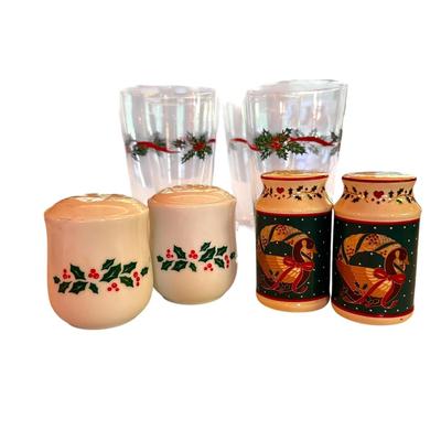 Christmas/Holiday 4 Glasses and 2 Sets of Salt and Pepper Shakers