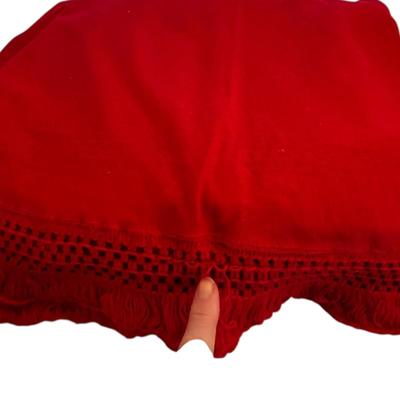 Christmas Lot- Red 5' Tablecloth, Angel Ornament, Sm. Tree Skirt & 9 Hunter Green Cloth Napkins