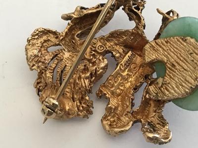 Rare Signed Oleg Cassini Dated Jade Rhinestone Dragon Brooch 1964