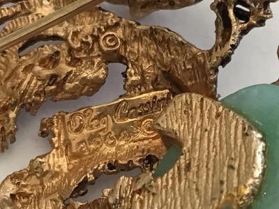 Rare Signed Oleg Cassini Dated Jade Rhinestone Dragon Brooch 1964