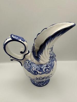 Vestal Portugal Hand-Painted Pitcher – Blue & White Floral