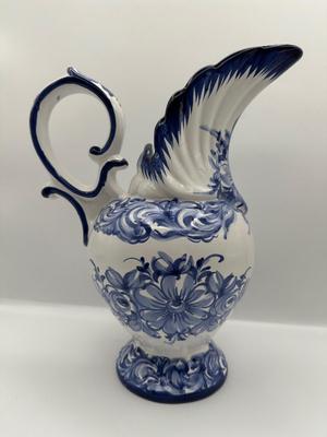 Vestal Portugal Hand-Painted Pitcher – Blue & White Floral