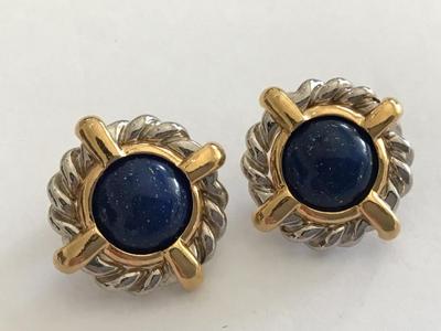 Lapis Like Gold And Silver Tone Earrings