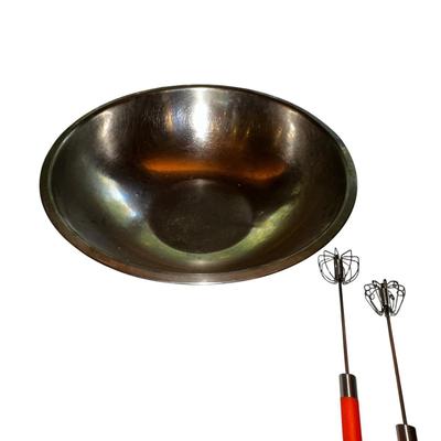 Two Large Aluminum Mixing Bowls (18" & 13") & 2 Hand MIxers
