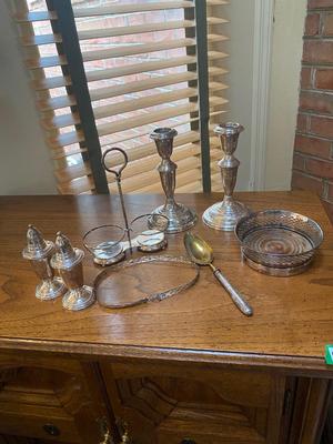 Assorted Sterling, Weighted Sterling, & .800 Silver Lot. Kirk Steiff Candle Holders