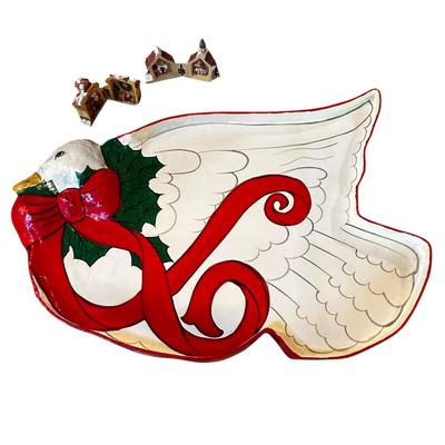 Christmas Swan Tray (Papier Mache) by Silvestri & 2 Decor Mini Houses