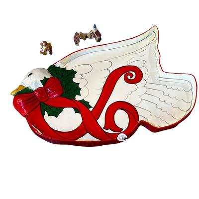 Christmas Swan Tray (Papier Mache) by Silvestri & 2 Decor Mini Houses