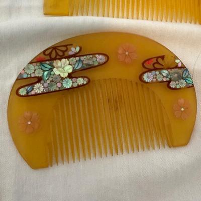 Japanese Hair Combs with Hand-painted Silk Parasol and More (LR-BM)