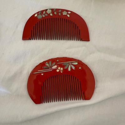 Japanese Hair Combs with Hand-painted Silk Parasol and More (LR-BM)