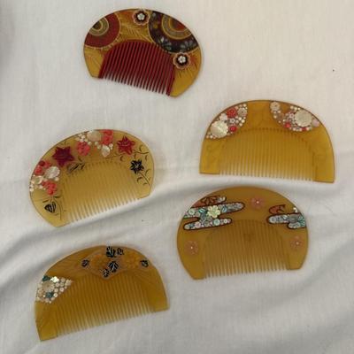 Japanese Hair Combs with Hand-painted Silk Parasol and More (LR-BM)