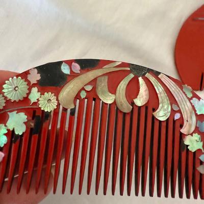 Japanese Hair Combs with Hand-painted Silk Parasol and More (LR-BM)