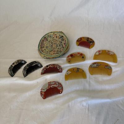 Japanese Hair Combs with Hand-painted Silk Parasol and More (LR-BM)