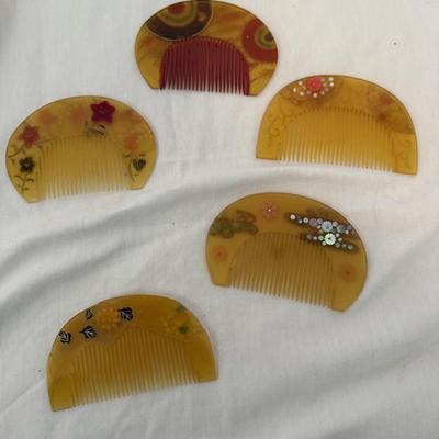 Japanese Hair Combs with Hand-painted Silk Parasol and More (LR-BM)
