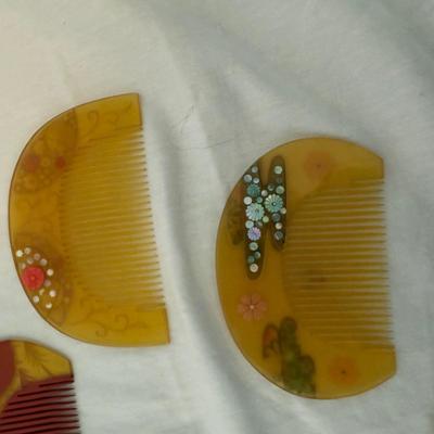 Japanese Hair Combs with Hand-painted Silk Parasol and More (LR-BM)