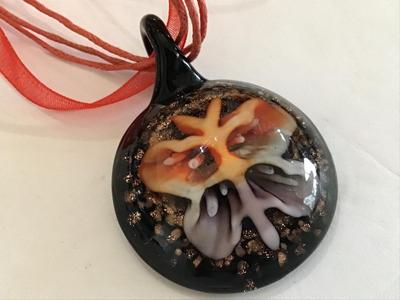 Glass Butterfly Pendant on Cord Ribbon Necklace