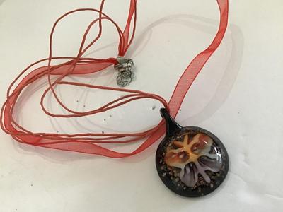 Glass Butterfly Pendant on Cord Ribbon Necklace