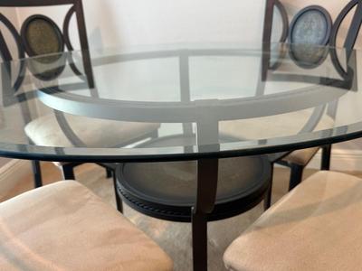 Glass & Metal Dining Set with 4 Upholstered Chairs