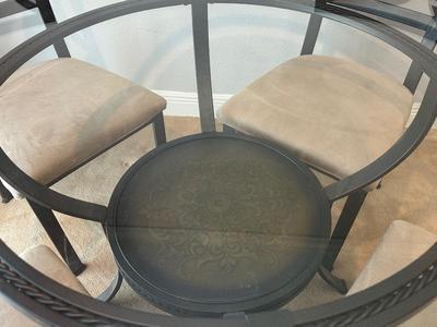 Glass & Metal Dining Set with 4 Upholstered Chairs