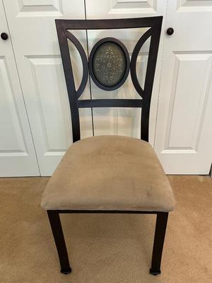 Glass & Metal Dining Set with 4 Upholstered Chairs