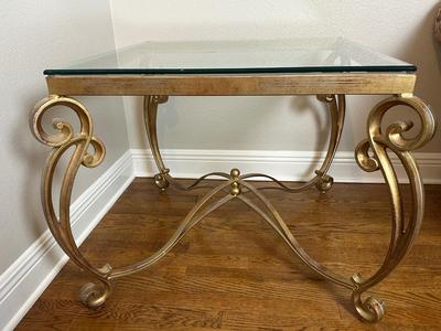 Glass Top Side Table with Gold-Finished Base