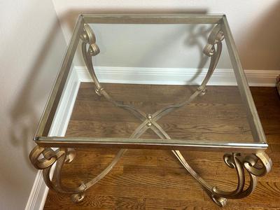Glass Top Side Table with Gold-Finished Base