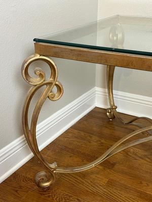 Glass Top Side Table with Gold-Finished Base