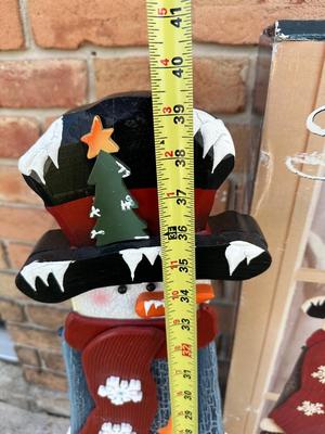 Wooden Snowman Holiday Sculpture with Box